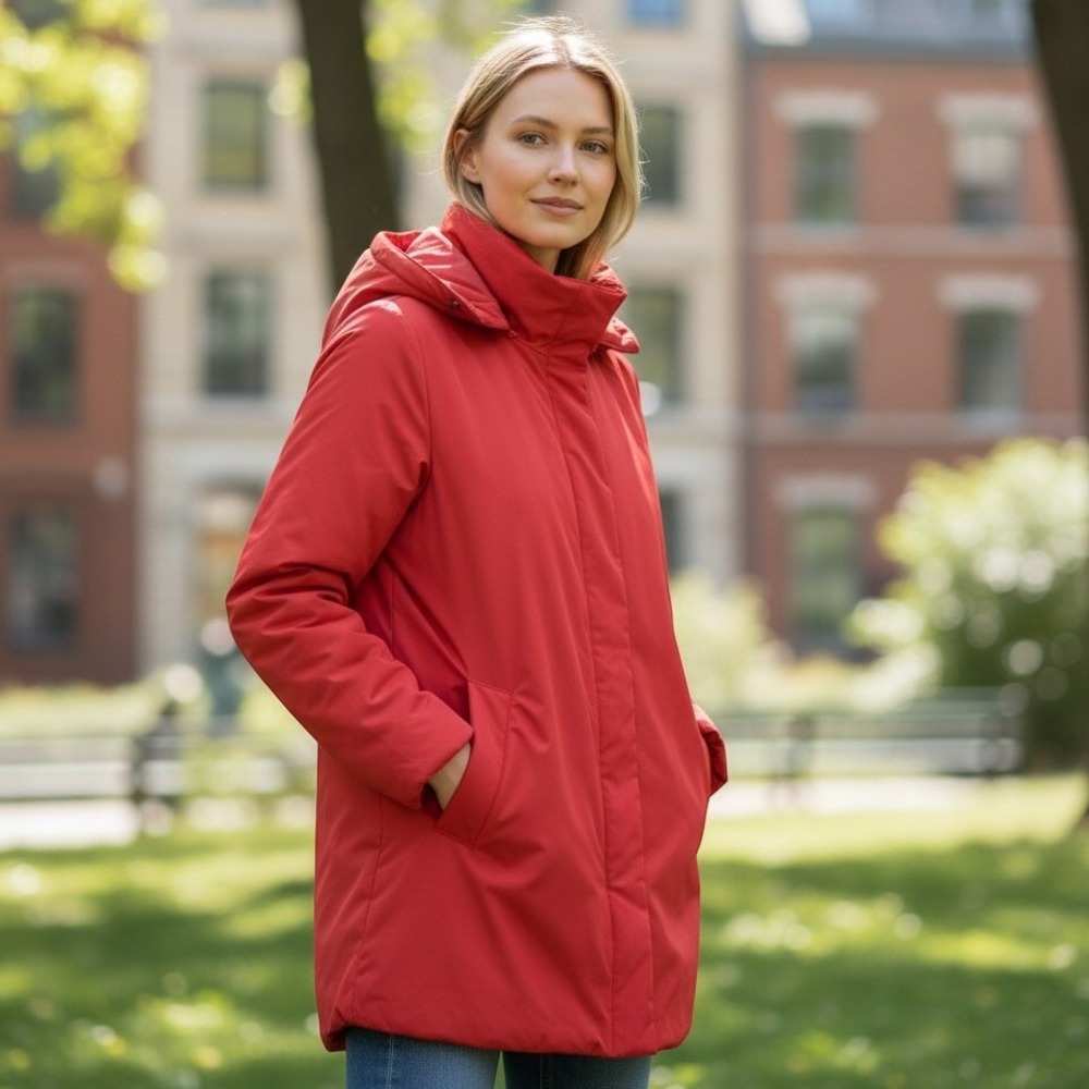 French Coat Paris Puffer Jacket Women Large Red Hooded Insulated Winter Parka